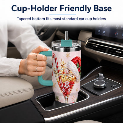 #pl[40oz|Green] Christmas Martini 40oz Tumbler with Handle, Holiday Travel Cup