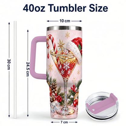 #pl[40oz|Pink] Christmas Martini 40oz Tumbler with Handle, Holiday Travel Cup