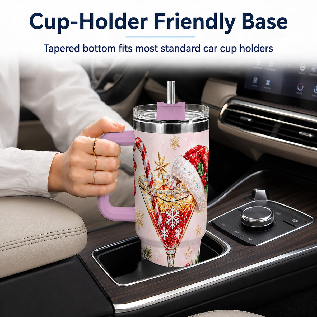 #pl[40oz|Pink] Christmas Martini 40oz Tumbler with Handle, Holiday Travel Cup