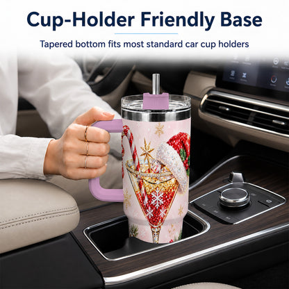 #pl[40oz|Pink] Christmas Martini 40oz Tumbler with Handle, Holiday Travel Cup