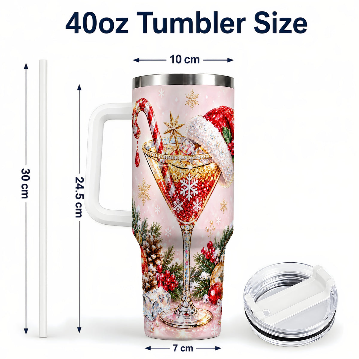 #pl[40oz|White] Christmas Martini 40oz Tumbler with Handle, Holiday Travel Cup