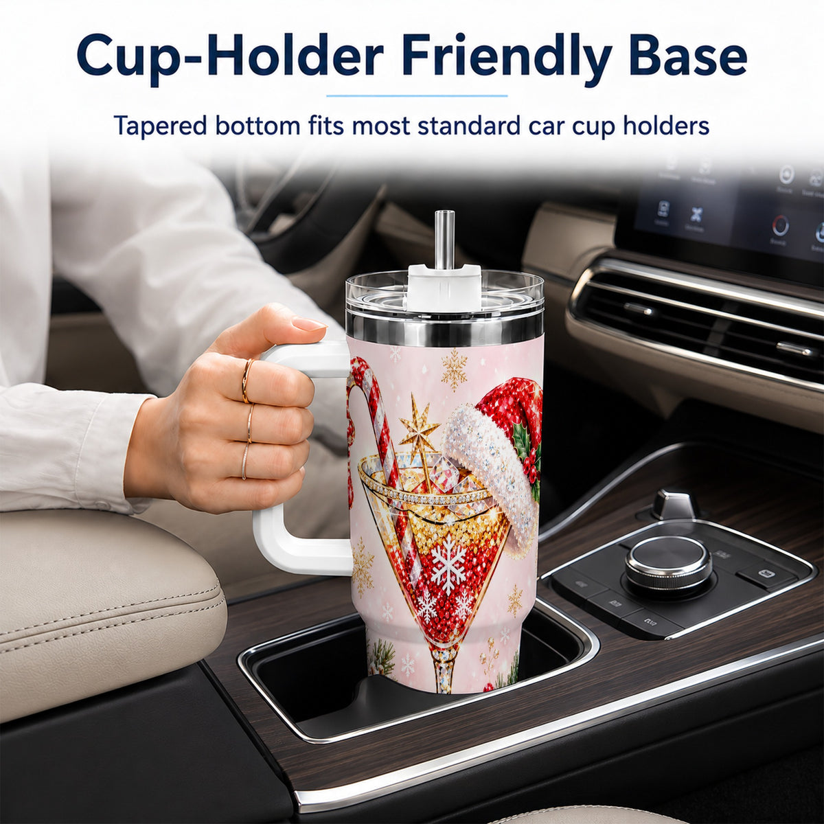 #pl[40oz|White] Christmas Martini 40oz Tumbler with Handle, Holiday Travel Cup