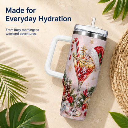 #pl[40oz|White] Christmas Martini 40oz Tumbler with Handle, Holiday Travel Cup
