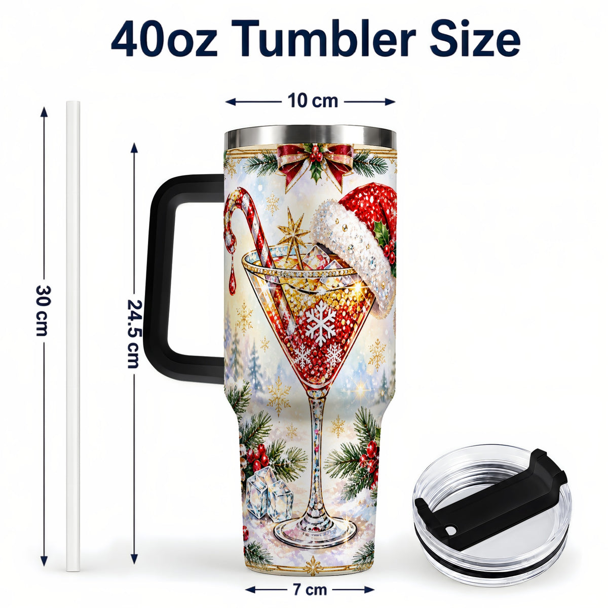 #pl[40oz|Black] Christmas Cocktail 40oz Tumbler with Handle, Holiday Stainless Steel Cup