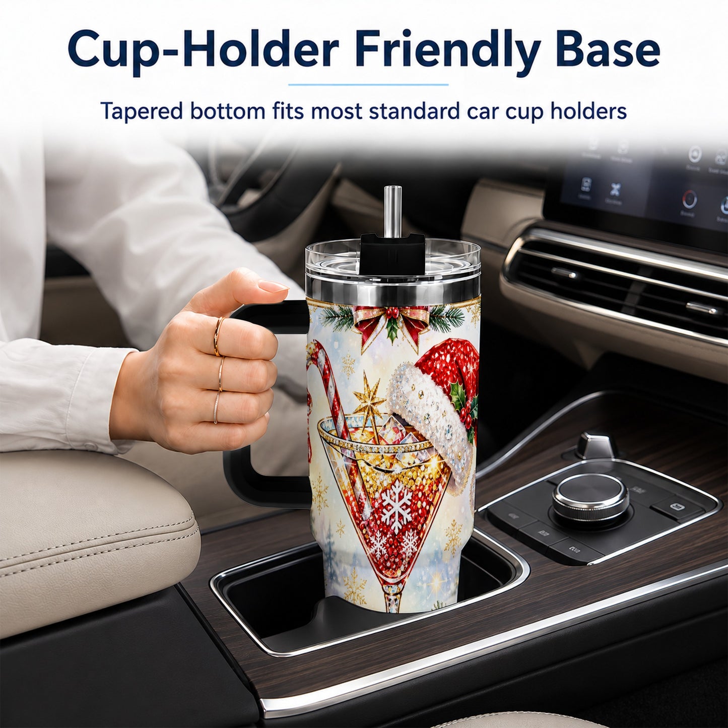 #pl[40oz|Black] Christmas Cocktail 40oz Tumbler with Handle, Holiday Stainless Steel Cup