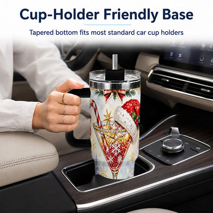 #pl[40oz|Black] Christmas Cocktail 40oz Tumbler with Handle, Holiday Stainless Steel Cup