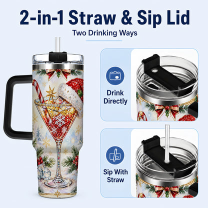 #pl[40oz|Black] Christmas Cocktail 40oz Tumbler with Handle, Holiday Stainless Steel Cup