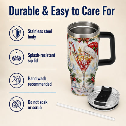 #pl[40oz|Black] Christmas Cocktail 40oz Tumbler with Handle, Holiday Stainless Steel Cup