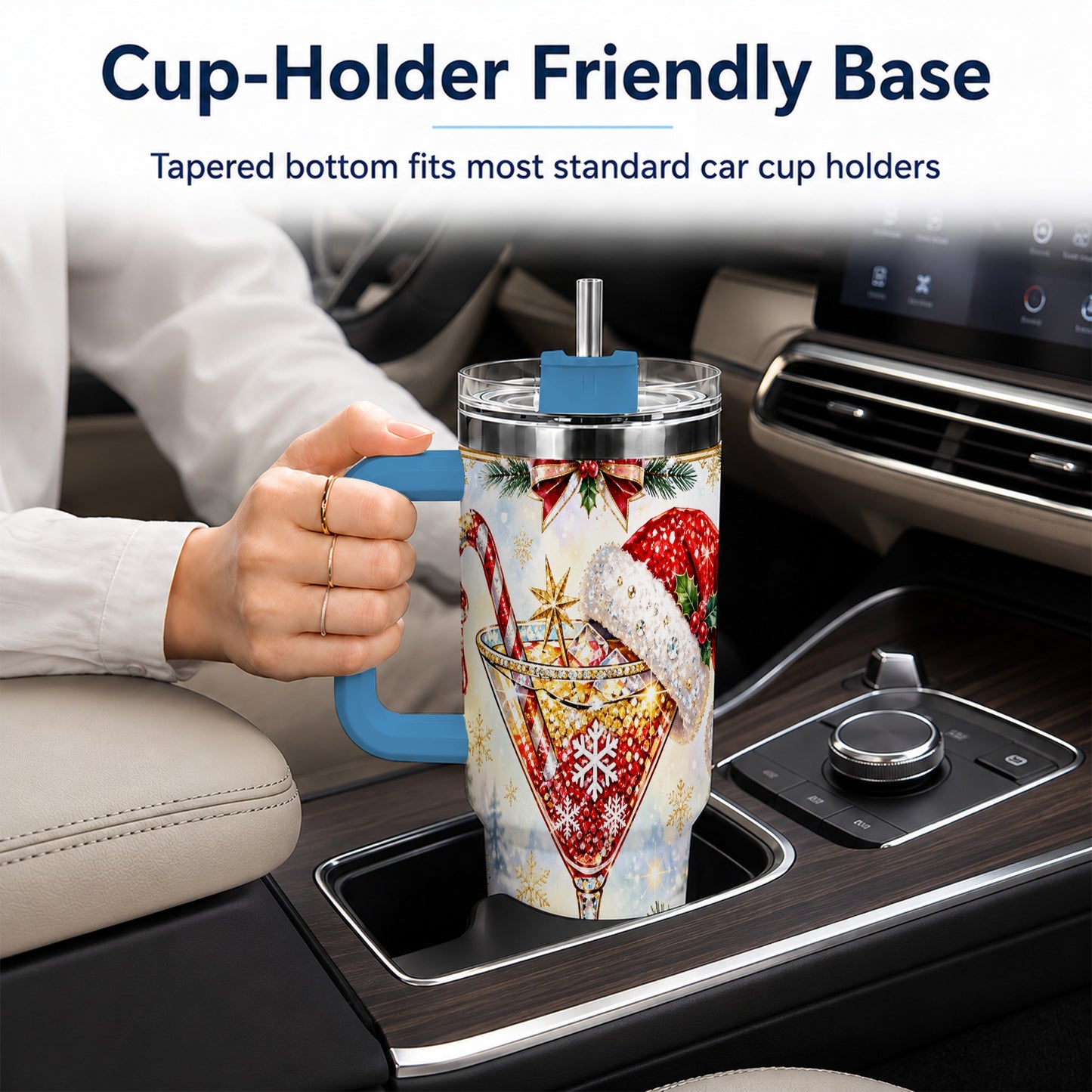 #pl[40oz|Blue] Christmas Cocktail 40oz Tumbler with Handle, Holiday Stainless Steel Cup