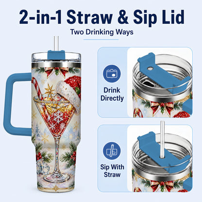 #pl[40oz|Blue] Christmas Cocktail 40oz Tumbler with Handle, Holiday Stainless Steel Cup