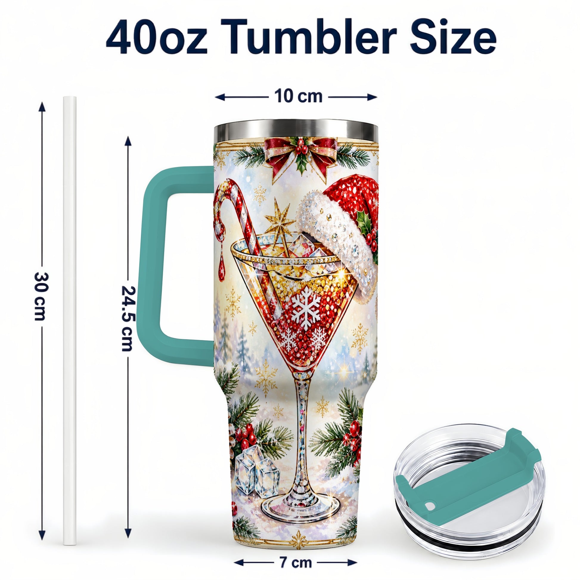 #pl[40oz|Green] Christmas Cocktail 40oz Tumbler with Handle, Holiday Stainless Steel Cup