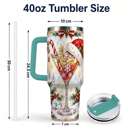 #pl[40oz|Green] Christmas Cocktail 40oz Tumbler with Handle, Holiday Stainless Steel Cup