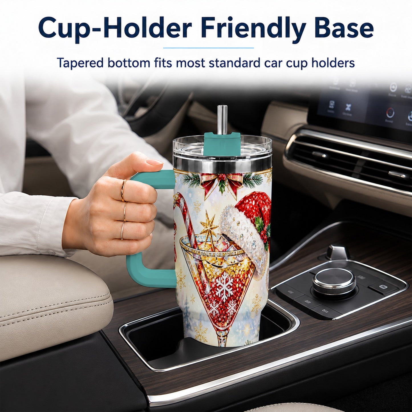 #pl[40oz|Green] Christmas Cocktail 40oz Tumbler with Handle, Holiday Stainless Steel Cup