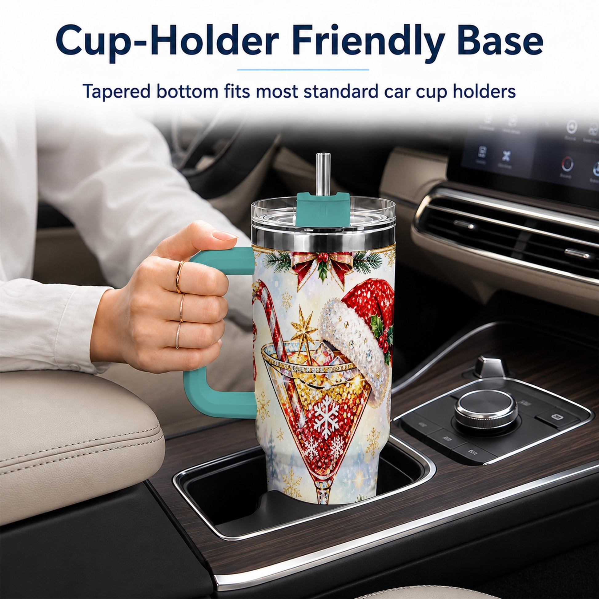 #pl[40oz|Green] Christmas Cocktail 40oz Tumbler with Handle, Holiday Stainless Steel Cup