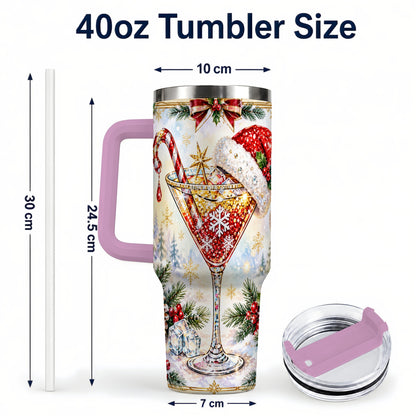 #pl[40oz|Pink] Christmas Cocktail 40oz Tumbler with Handle, Holiday Stainless Steel Cup