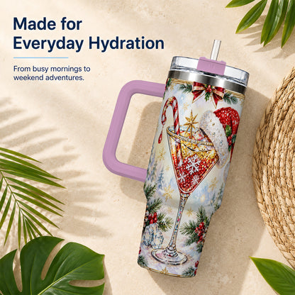 #pl[40oz|Pink] Christmas Cocktail 40oz Tumbler with Handle, Holiday Stainless Steel Cup