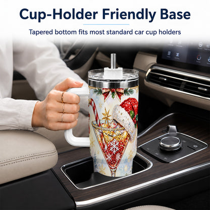 #pl[40oz|White] Christmas Cocktail 40oz Tumbler with Handle, Holiday Stainless Steel Cup