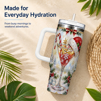 #pl[40oz|White] Christmas Cocktail 40oz Tumbler with Handle, Holiday Stainless Steel Cup