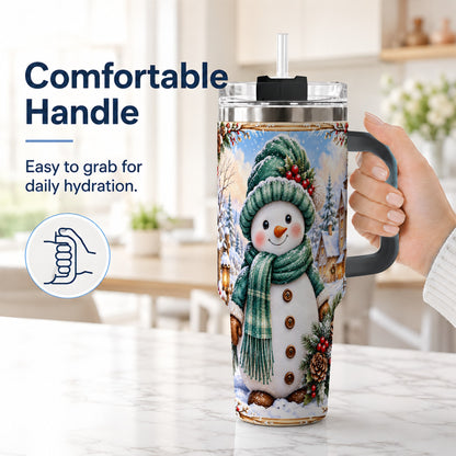 #pl[40oz|Black] Christmas Snowman 40oz Tumbler with Handle, Winter Stainless Steel Cup