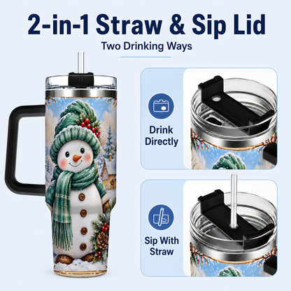 #pl[40oz|Black] Christmas Snowman 40oz Tumbler with Handle, Winter Stainless Steel Cup