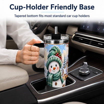 #pl[40oz|Black] Christmas Snowman 40oz Tumbler with Handle, Winter Stainless Steel Cup