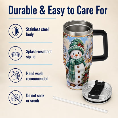 #pl[40oz|Black] Christmas Snowman 40oz Tumbler with Handle, Winter Stainless Steel Cup