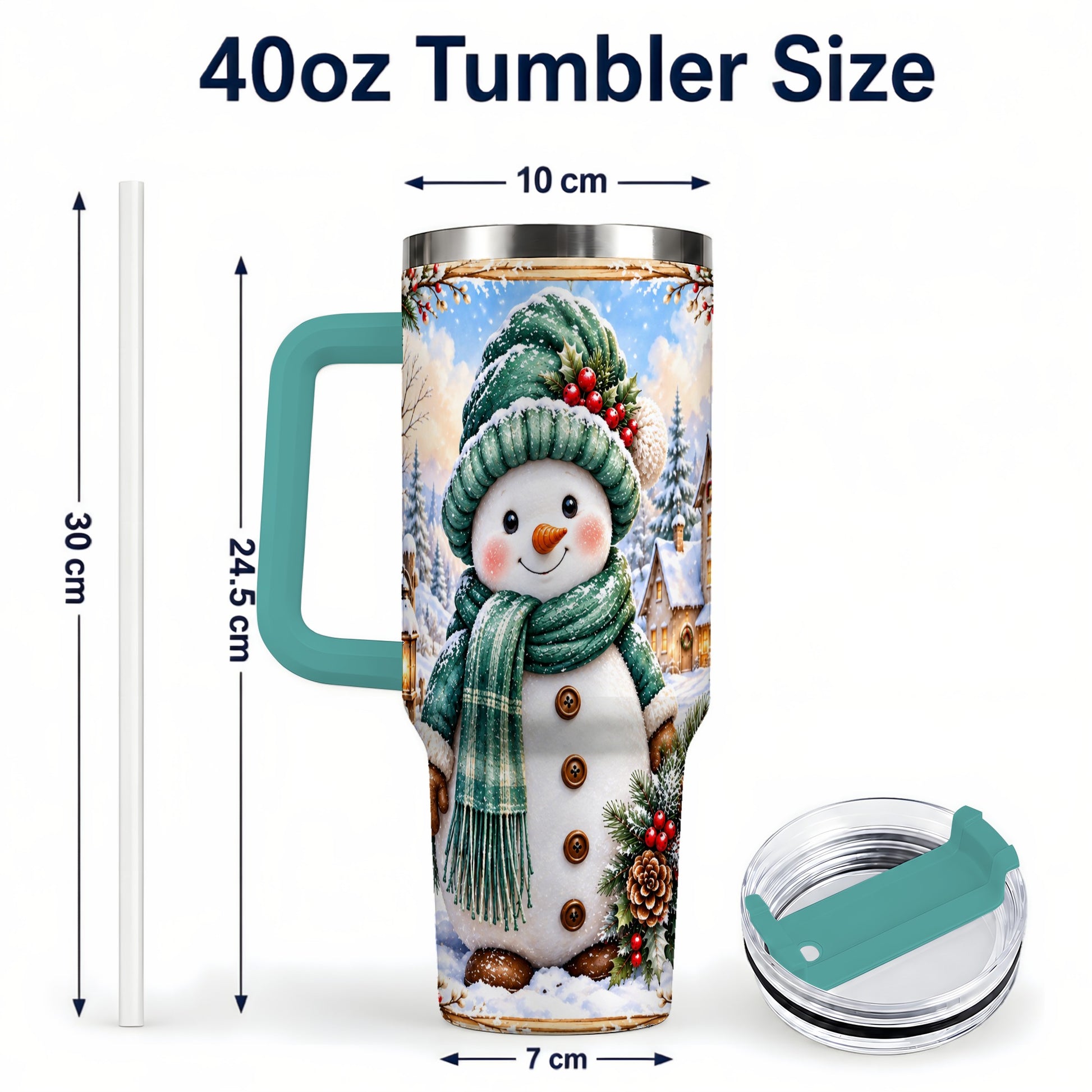 #pl[40oz|Green] Christmas Snowman 40oz Tumbler with Handle, Winter Stainless Steel Cup
