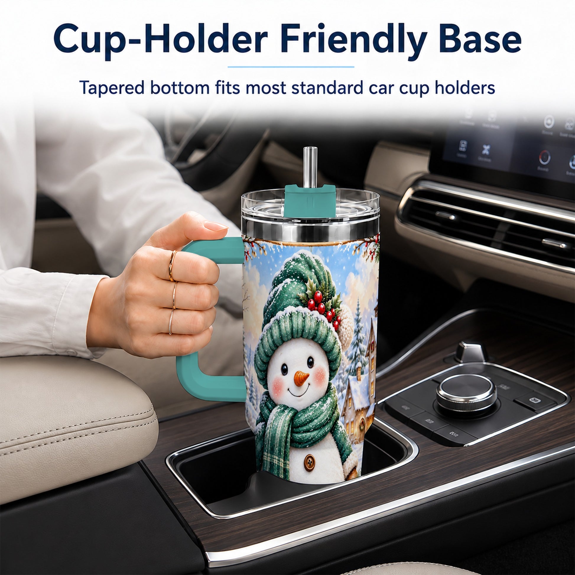 #pl[40oz|Green] Christmas Snowman 40oz Tumbler with Handle, Winter Stainless Steel Cup