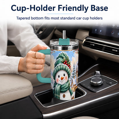 #pl[40oz|Green] Christmas Snowman 40oz Tumbler with Handle, Winter Stainless Steel Cup