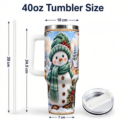 #pl[40oz|White] Christmas Snowman 40oz Tumbler with Handle, Winter Stainless Steel Cup