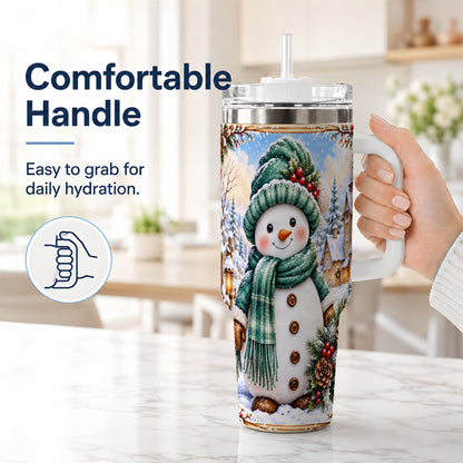 #pl[40oz|White] Christmas Snowman 40oz Tumbler with Handle, Winter Stainless Steel Cup