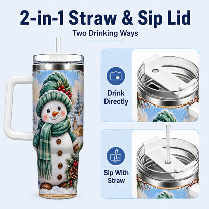 #pl[40oz|White] Christmas Snowman 40oz Tumbler with Handle, Winter Stainless Steel Cup