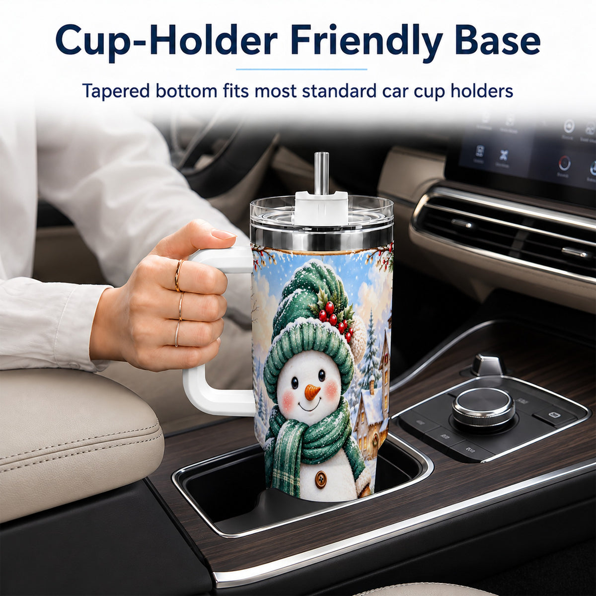 #pl[40oz|White] Christmas Snowman 40oz Tumbler with Handle, Winter Stainless Steel Cup