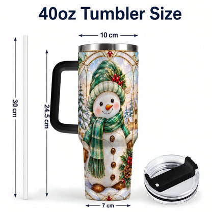 #pl[40oz|Black] Snowman 40oz Tumbler with Handle, Stained Glass Style Stainless Steel Cup