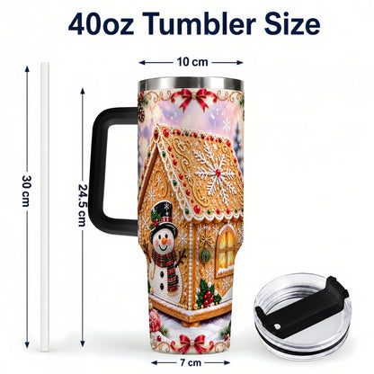 #pl[40oz|Black] Gingerbread House 40oz Tumbler with Handle, Christmas Stainless Steel Cup