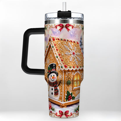 #pl[40oz|Black] Gingerbread House 40oz Tumbler with Handle, Christmas Stainless Steel Cup