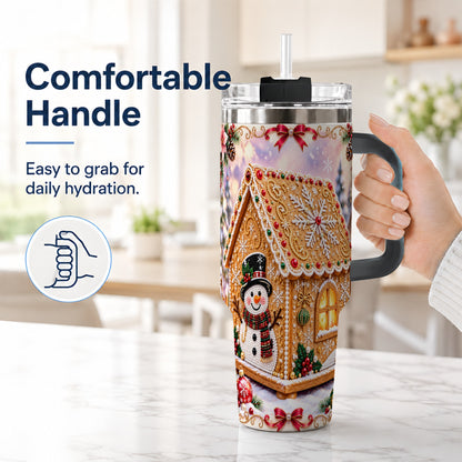 #pl[40oz|Black] Gingerbread House 40oz Tumbler with Handle, Christmas Stainless Steel Cup