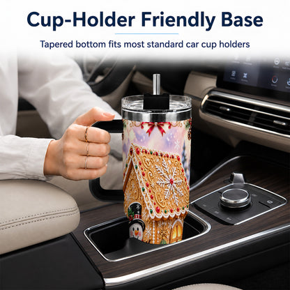 #pl[40oz|Black] Gingerbread House 40oz Tumbler with Handle, Christmas Stainless Steel Cup
