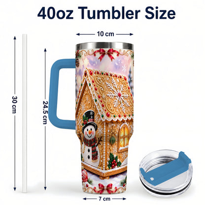 #pl[40oz|Blue] Gingerbread House 40oz Tumbler with Handle, Christmas Stainless Steel Cup