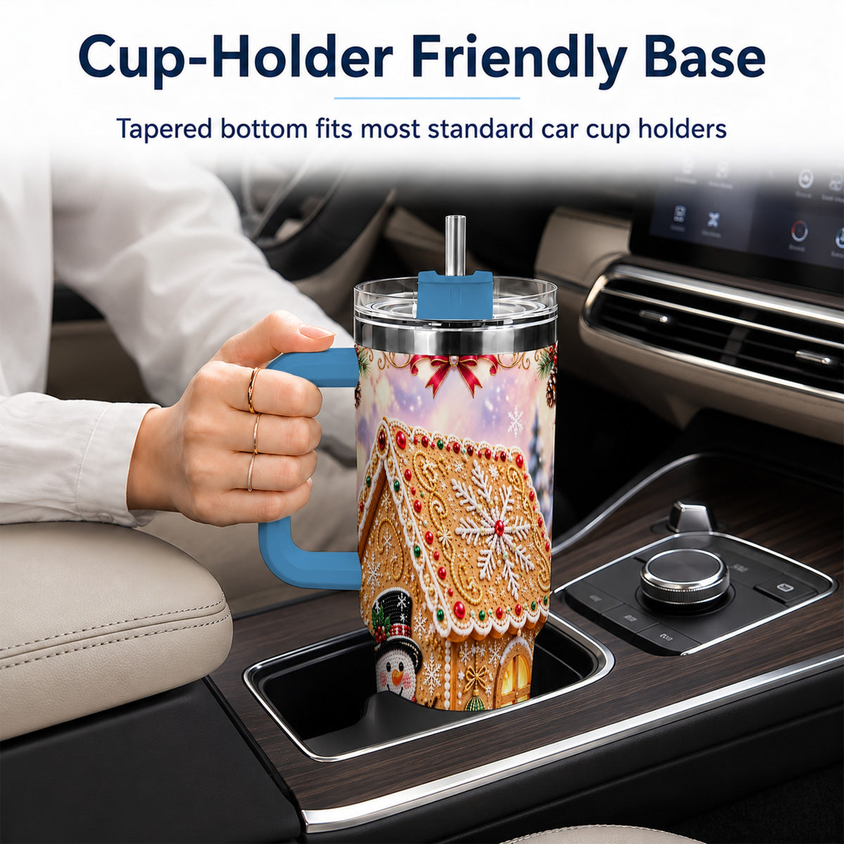 #pl[40oz|Blue] Gingerbread House 40oz Tumbler with Handle, Christmas Stainless Steel Cup