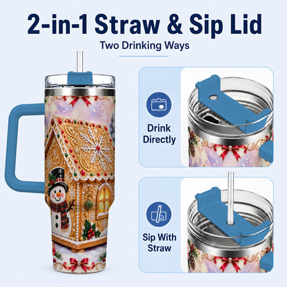 #pl[40oz|Blue] Gingerbread House 40oz Tumbler with Handle, Christmas Stainless Steel Cup
