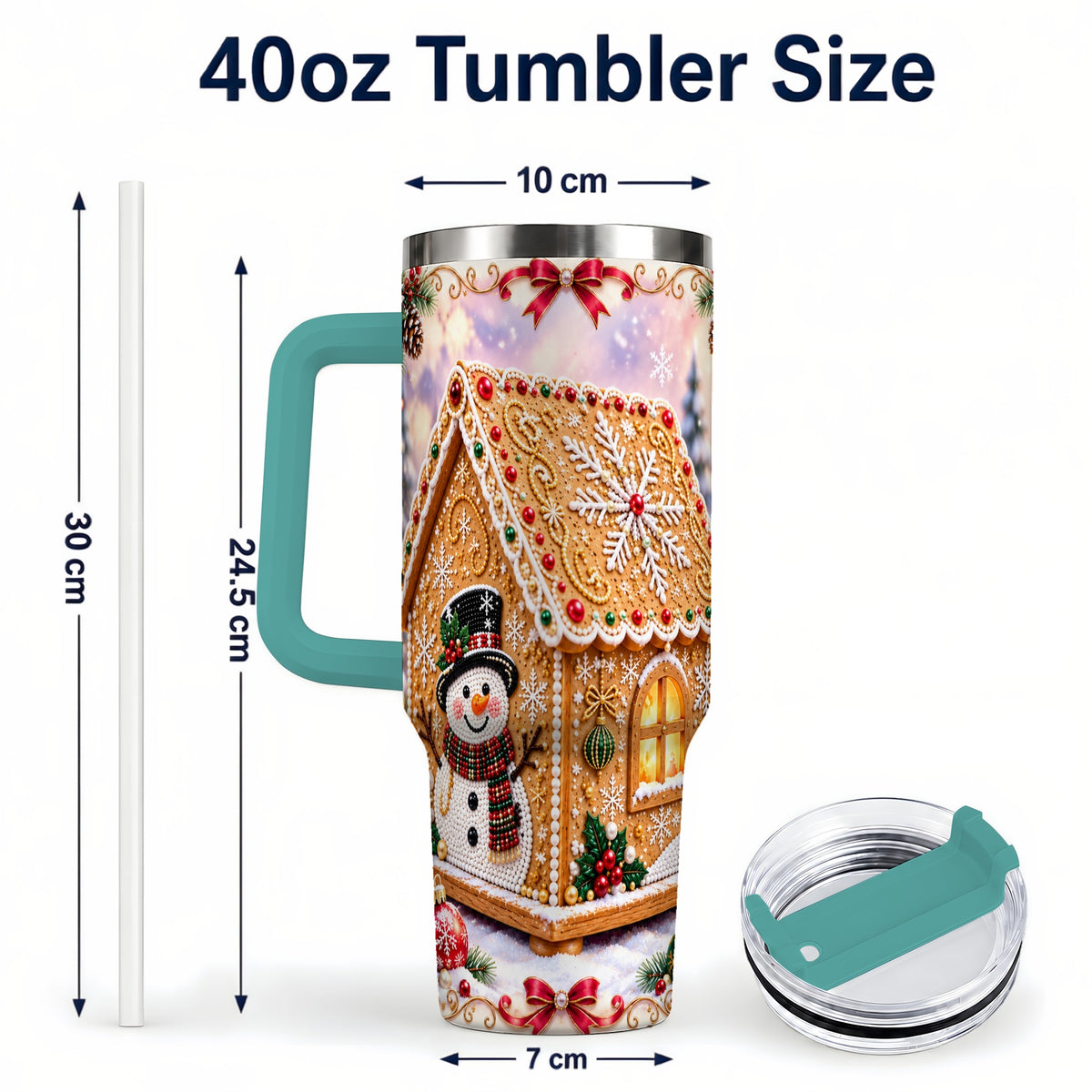 #pl[40oz|Green] Gingerbread House 40oz Tumbler with Handle, Christmas Stainless Steel Cup