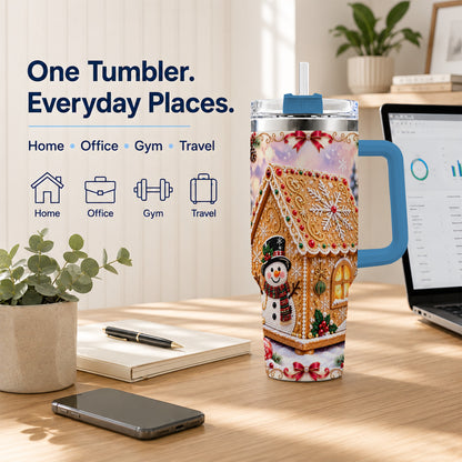#pl[40oz|Blue] Gingerbread House 40oz Tumbler with Handle, Christmas Stainless Steel Cup