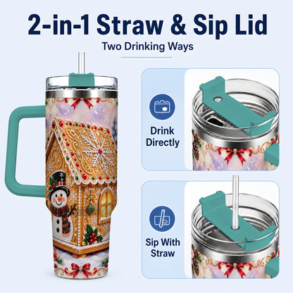 #pl[40oz|Green] Gingerbread House 40oz Tumbler with Handle, Christmas Stainless Steel Cup