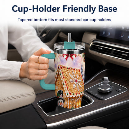#pl[40oz|Green] Gingerbread House 40oz Tumbler with Handle, Christmas Stainless Steel Cup
