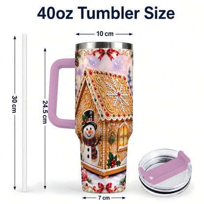 #pl[40oz|Pink] Gingerbread House 40oz Tumbler with Handle, Christmas Stainless Steel Cup