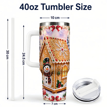 #pl[40oz|White] Gingerbread House 40oz Tumbler with Handle, Christmas Stainless Steel Cup