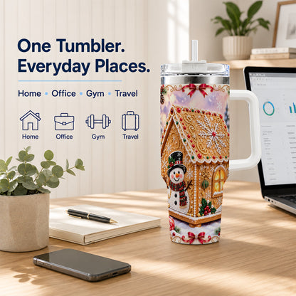 #pl[40oz|White] Gingerbread House 40oz Tumbler with Handle, Christmas Stainless Steel Cup