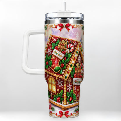 Gingerbread House 40oz Tumbler with Handle, Holiday Stainless Steel Cup