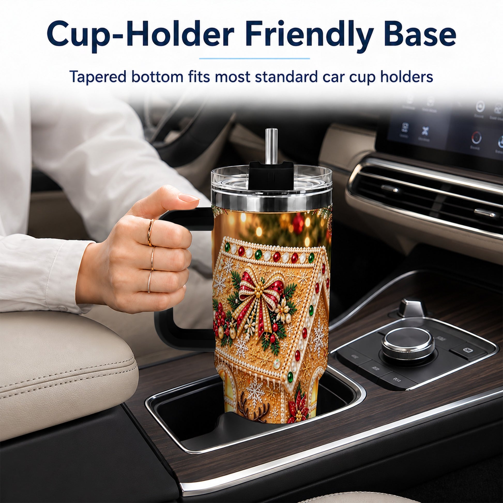 #pl[40oz|Black] Gingerbread House 40oz Tumbler with Handle, Christmas Travel Cup